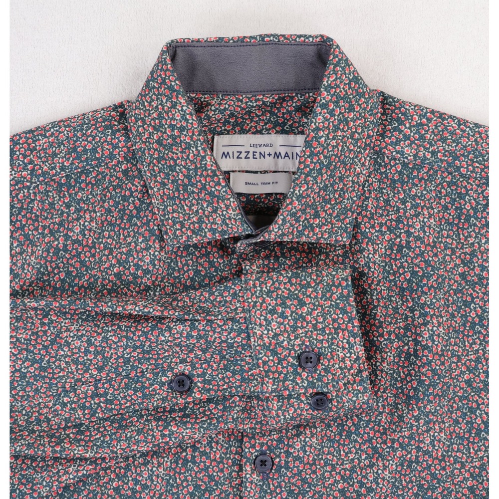 Mizzen+Main Leeward Shirt Mens Small Trim Fit Green Pink Floral Performance